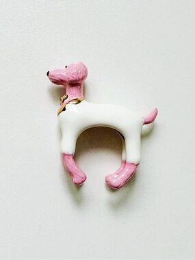 Poodle Ring 16K plated Ceramic Pink & White Open Ring size 6.5